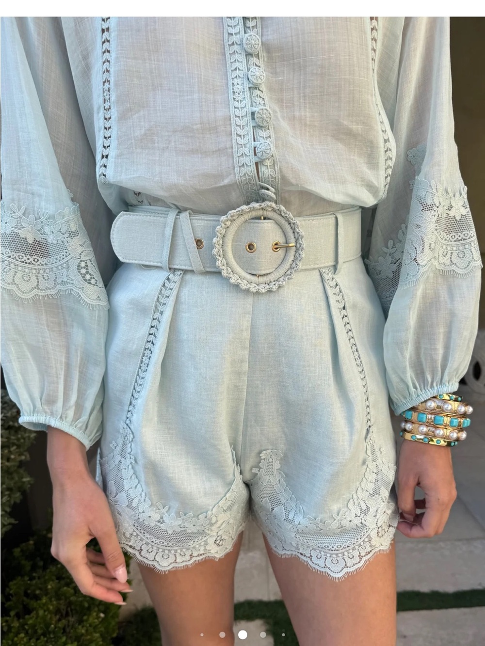 Light Blue Lace-Trim Women's Shorts Romper - Picture 3 of 4